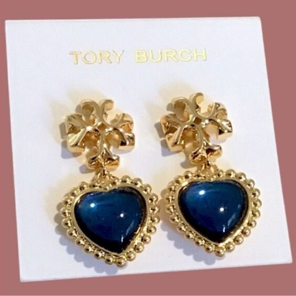 TORY BURCH ROXANNE BLUE /GOLD 18k GOLD PLATED EARRINGS NWT - Picture 5 of 7